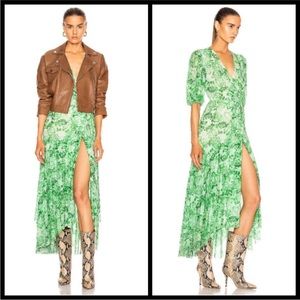 GANNI Floral Wrap Midi Dress (in Island Green) 36-US Size 4